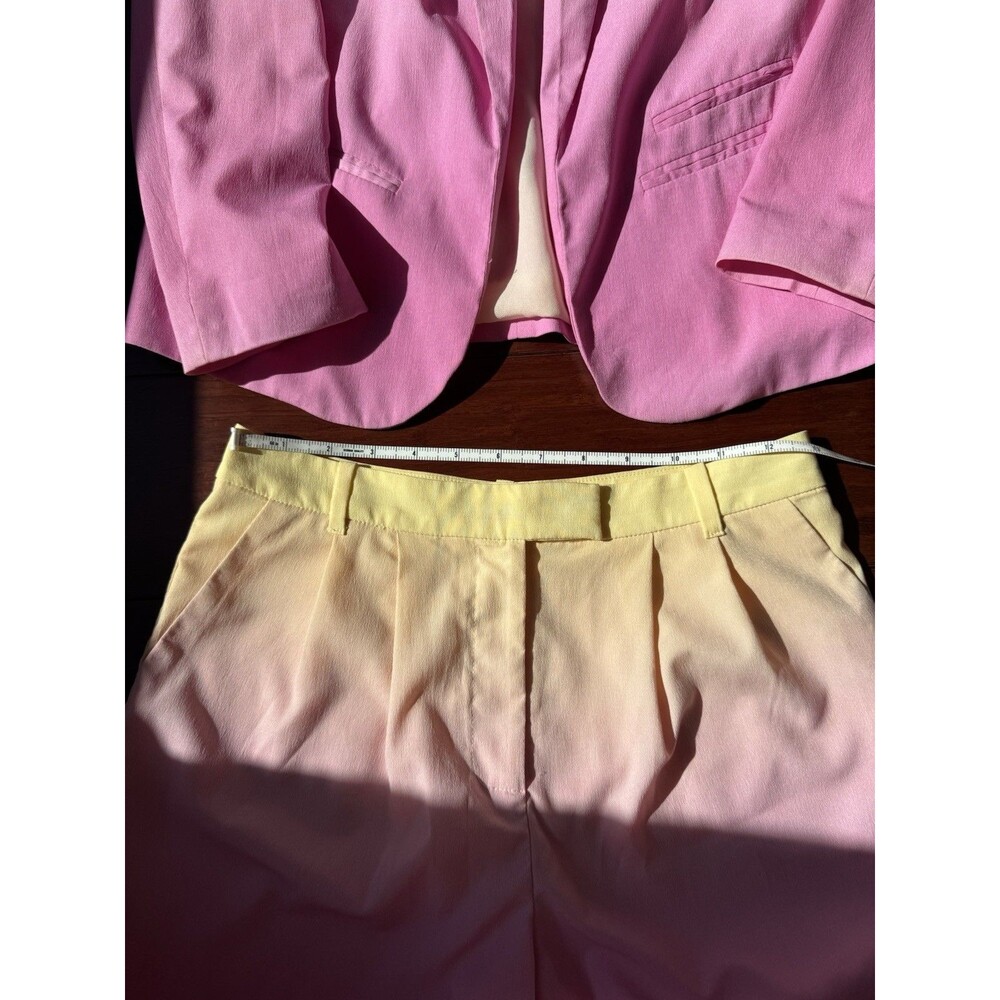 Topshop 2-Piece Ombre Pink/Yellow Chiffon Set Blazer Shorts Button US 2 - Picture 2 of 12